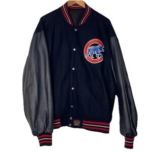 Vintage‎ Chicago Cubs Varsity Jacket Wool Leather Reversible JH Designs XL